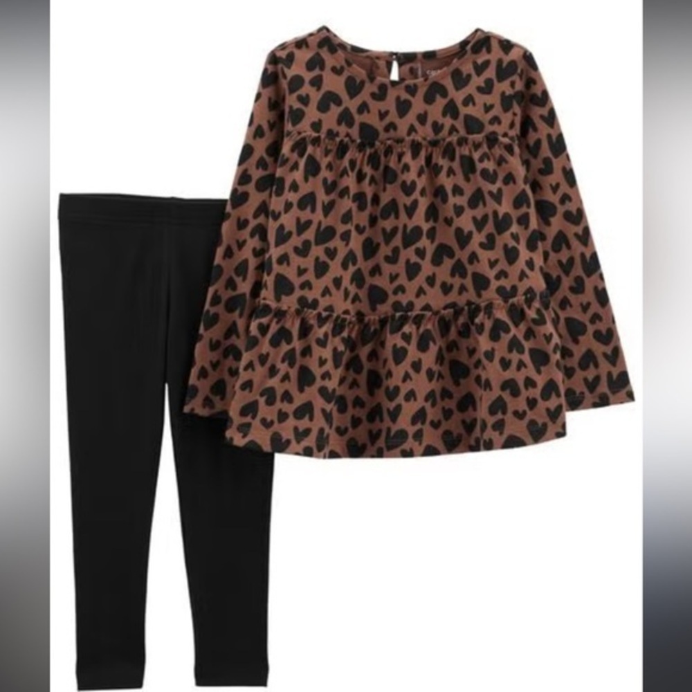 Carter’s Baby 6m black heart leopard tunic outfit set with matching blk legging